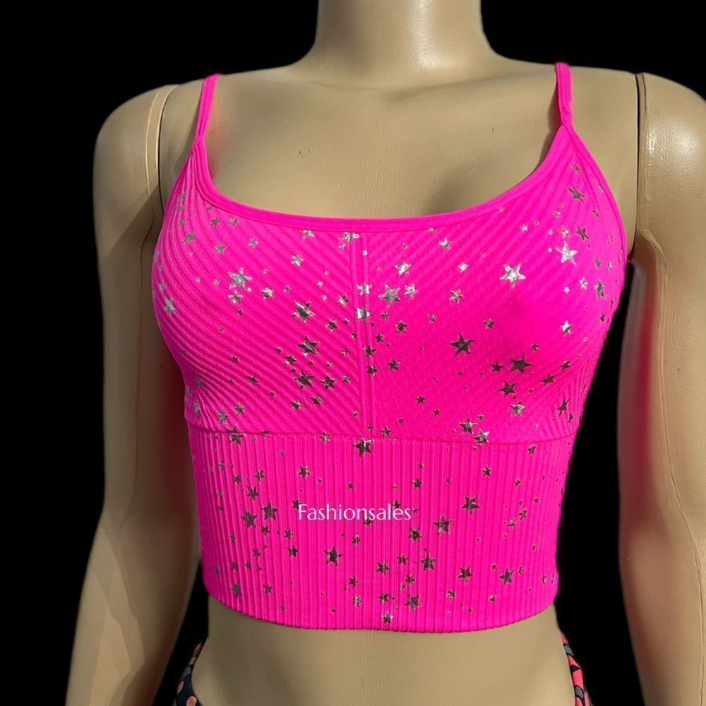 Victorias Secret PINK Active Seamless Sports Bra Lightly Padded longline pink S